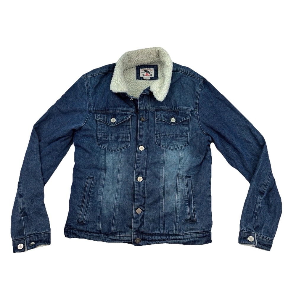Sherpa Lined Denim Jean Jacket Trucker Mens L Blue/Off White Odd Culture Y2K